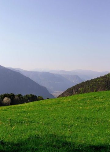 Vibrant green meadow with rolling hills and distant mountain view, capturing the essence of spring.