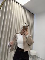 PREMİUM KISA SÜET ZIMBA DETAYLI CEKET BEJ - Görsel 4